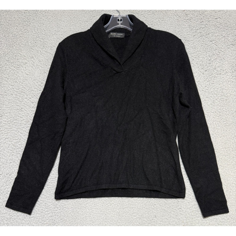 Valerie Stevens Black 2-Ply 100% Cashmere Shawl Collar Sweater Size Medium